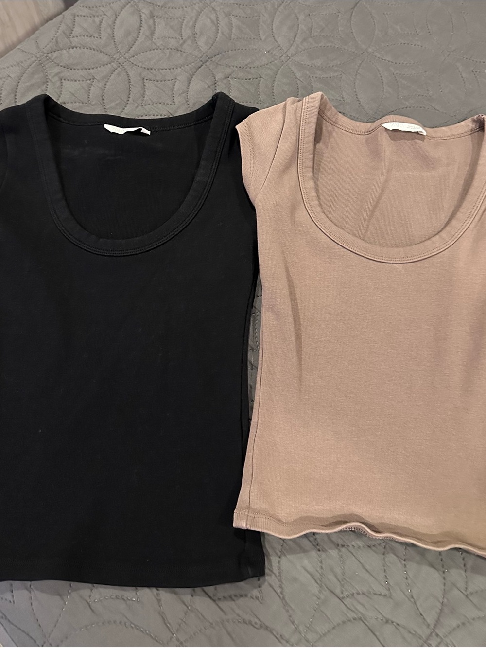 Zara Scoop Neck Tank Tops - Black & Taupe
